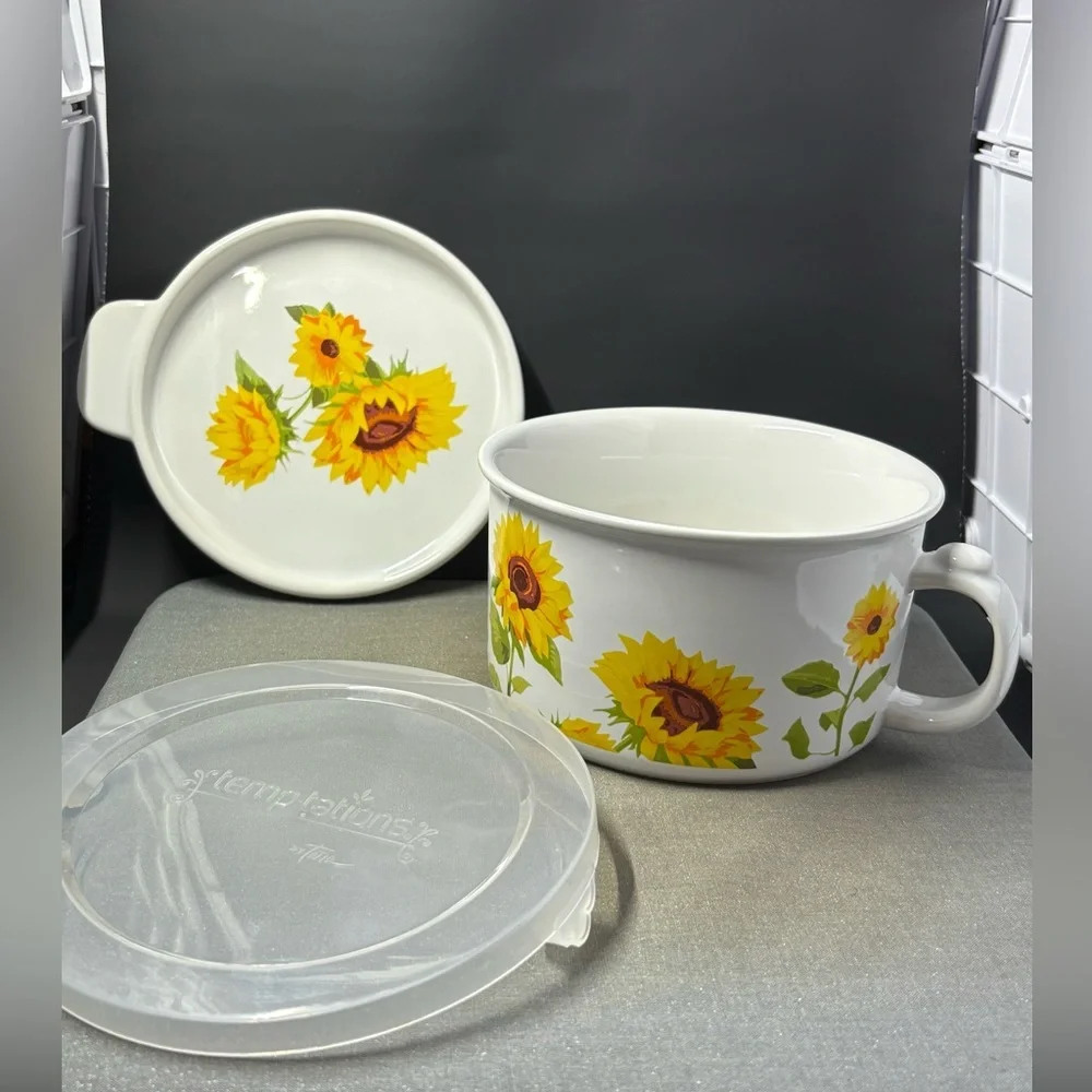 Sunflower 3 piece bowl small plate and plastic lid